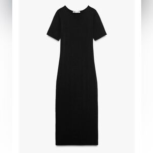 Zara Black Knit Elegant Fitted Midi Dress - New